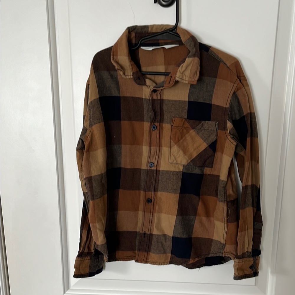 Brown and Black Plaid Button-Up Shirt